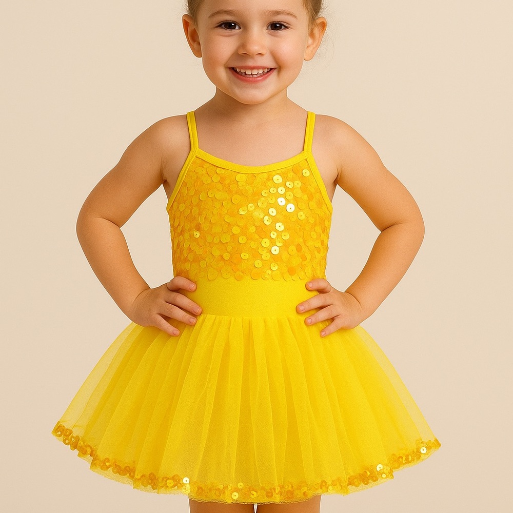 Wish Glittering Yellow Kids Dance Costume